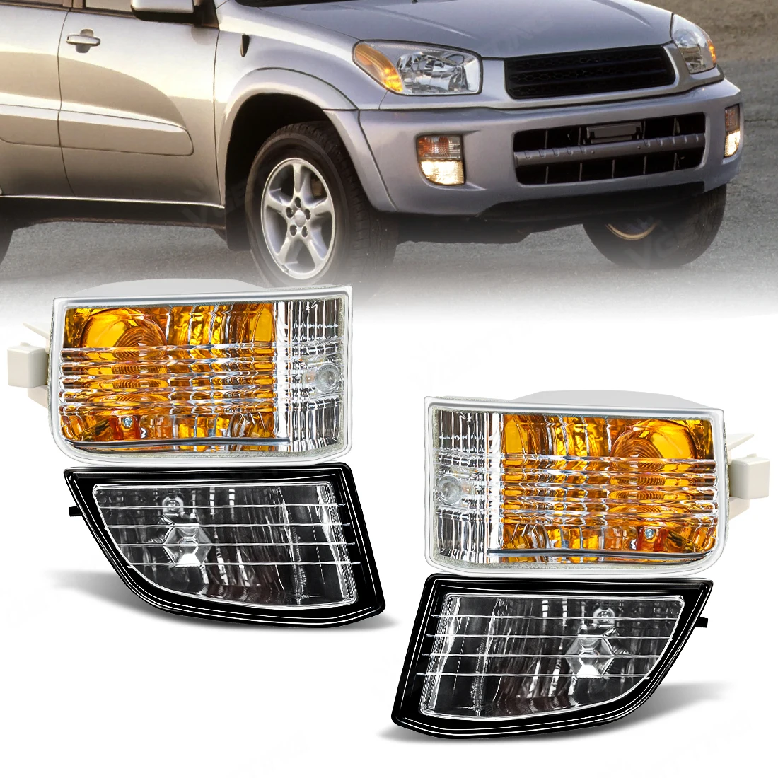 

4Pcs Car Front Bumper Fog Lights For Toyota RAV4 2000 2001 2002 2003 Turn Signal Foglights Assembly Cover Daylight Accessories