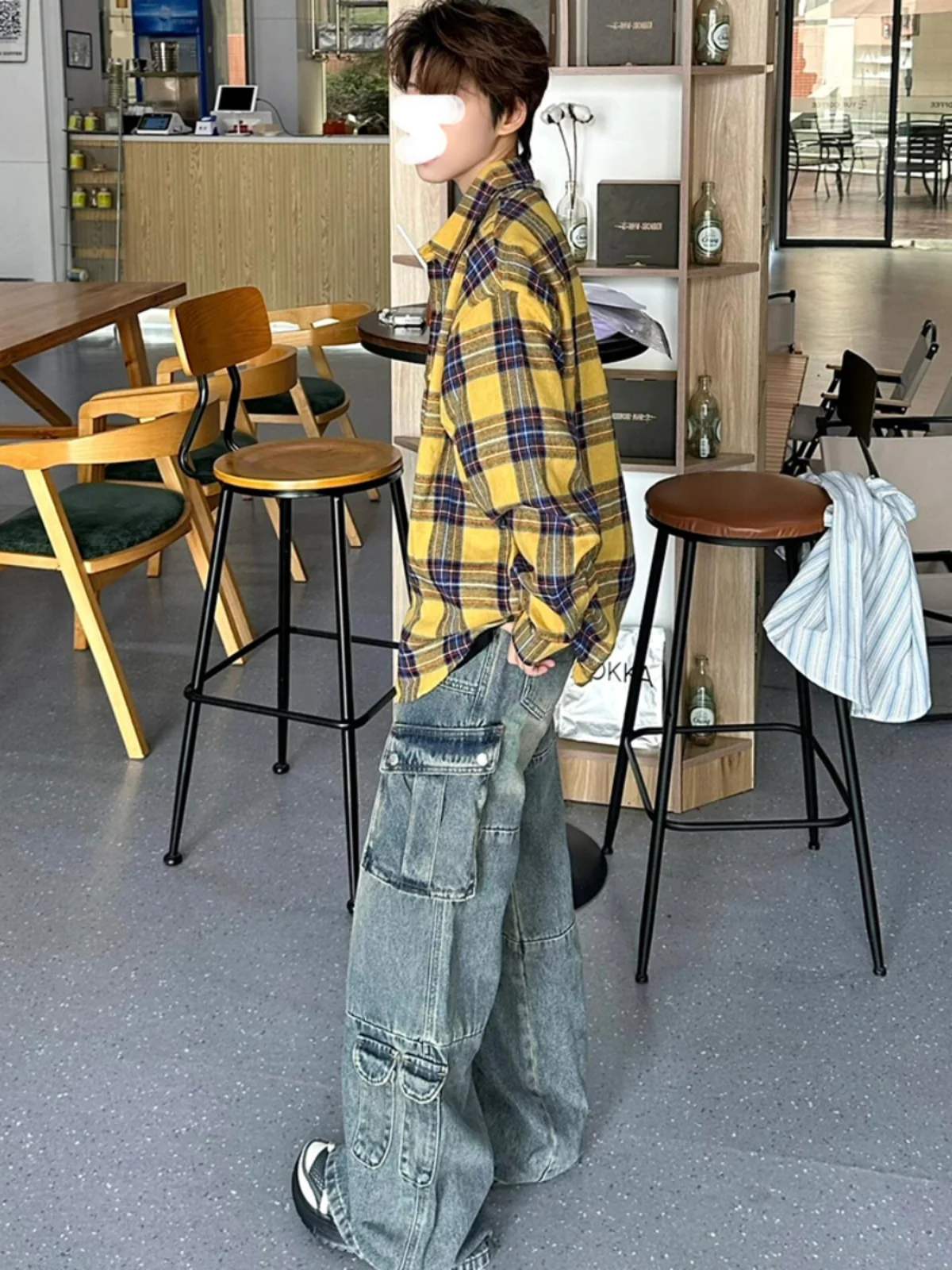 

y Yellow Plaid Long Sve Men's irt American Cleanfit irt Boys Outerwear Loose Fit Breathable Polyester Cotton Blend