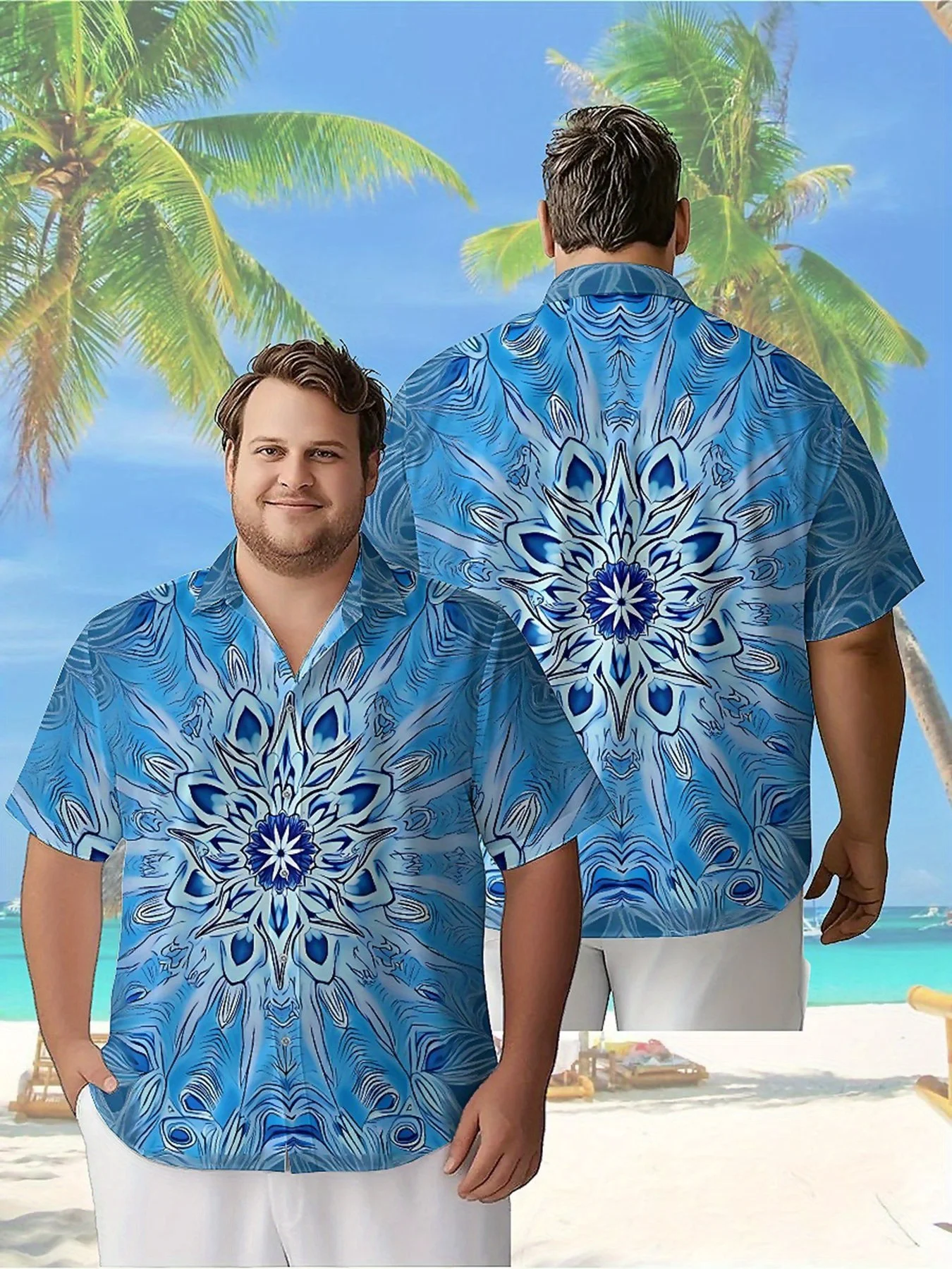 Men's Plus Size Hawaiian Shirts Mandala Flowers Pattern,Premium Comfort Youth Clothes,Y2K Tops