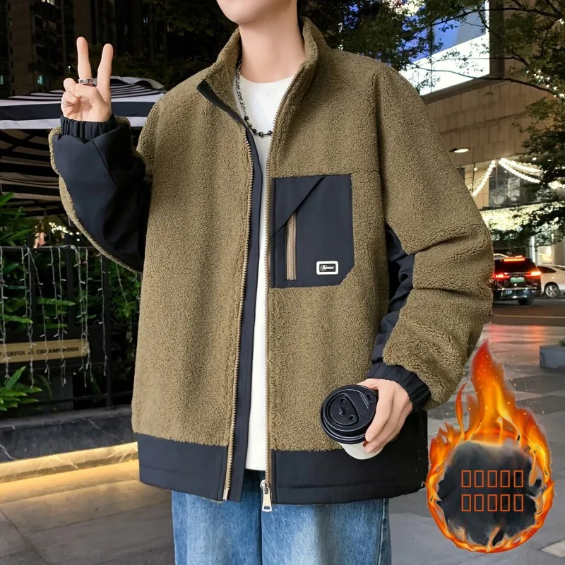 

Утепленная хлопковая куртка для мужчин, зимнее пальто для молодежи, с флисовой подкладкой, для старшеклассников, на молнии, повседневное, из полиэфирного волокна