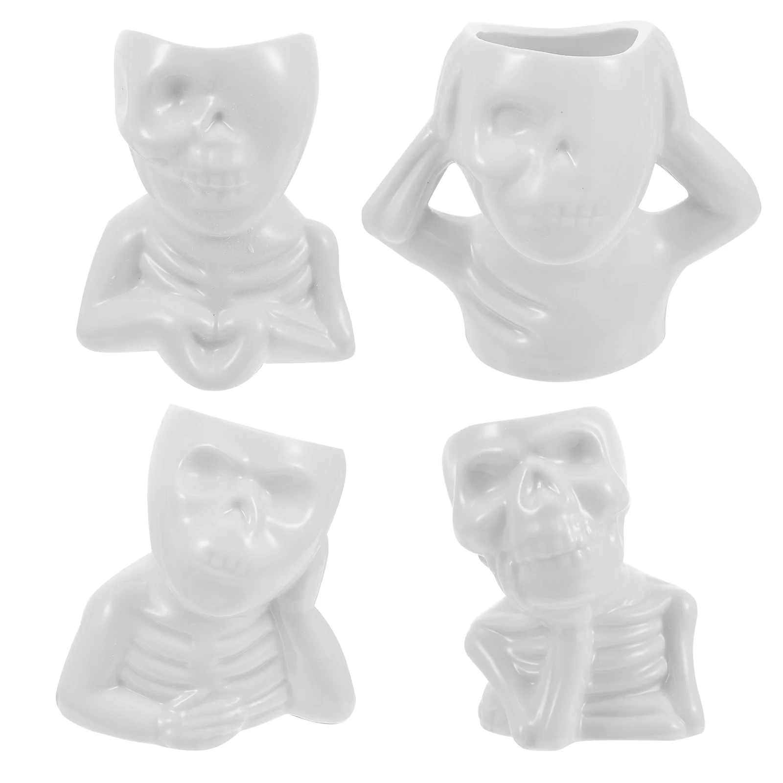 

4Pcs Skull-Shaped Ceramic Flower Pot Creative Planter Halloween Head Home Decor Ornament Skull-Shaped Planter