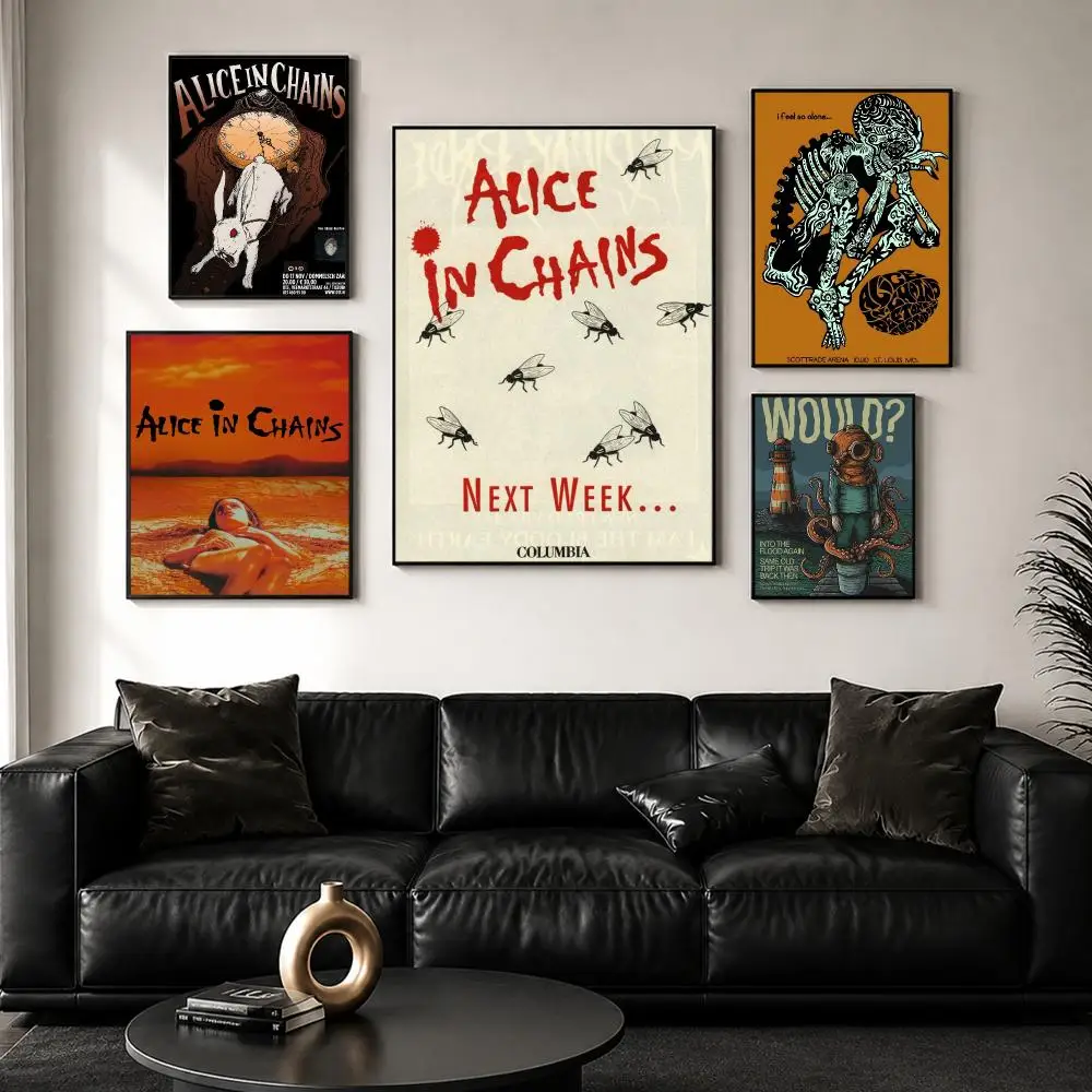 Retro Music Alice In Chains Poster Perfect Sticker Self Adhesive for Office Home Theater Wall Art Decor Fancy Gift