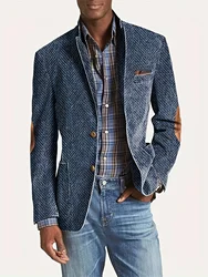 Men's Plus Size Blazer Autumn/Winter Casual Daily Single Breasted Pockets Notch Lapel Patchwork Blazer Suit Jacket for Business