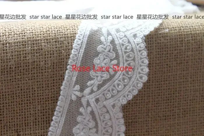3 yards flower embroidery cotton Lace Trim,Off white Scallops tulle lace trim, For Wedding Gown,Bridal Hairband Width 1.9‘’