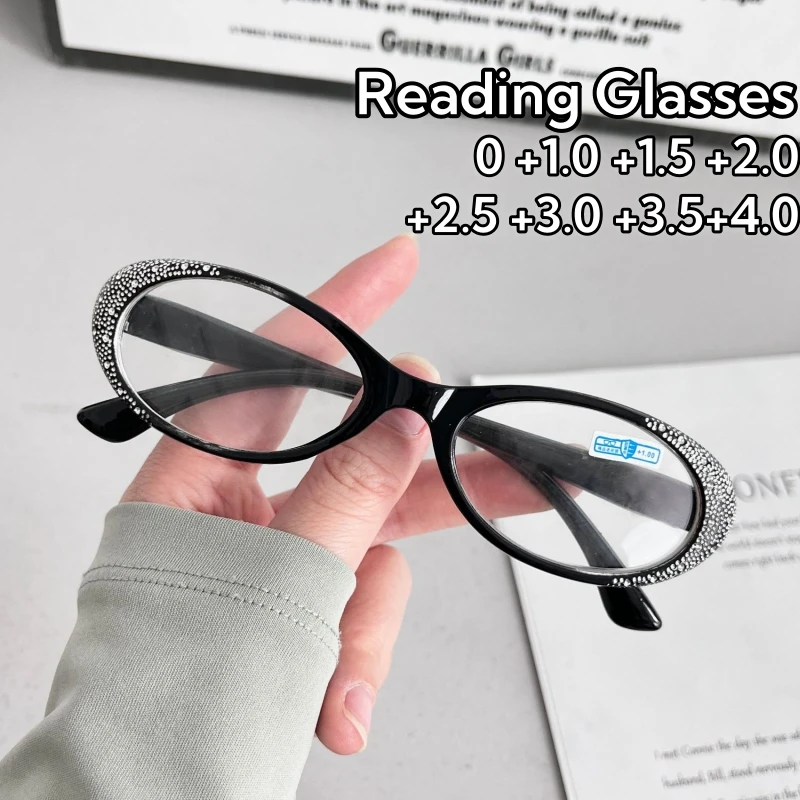 

2024 Diamond Studded Cat Eye Presbyopia Glasses Luxury Elderly Anti Blue Light Women Glasses Vintage Transparent Reading Glasses