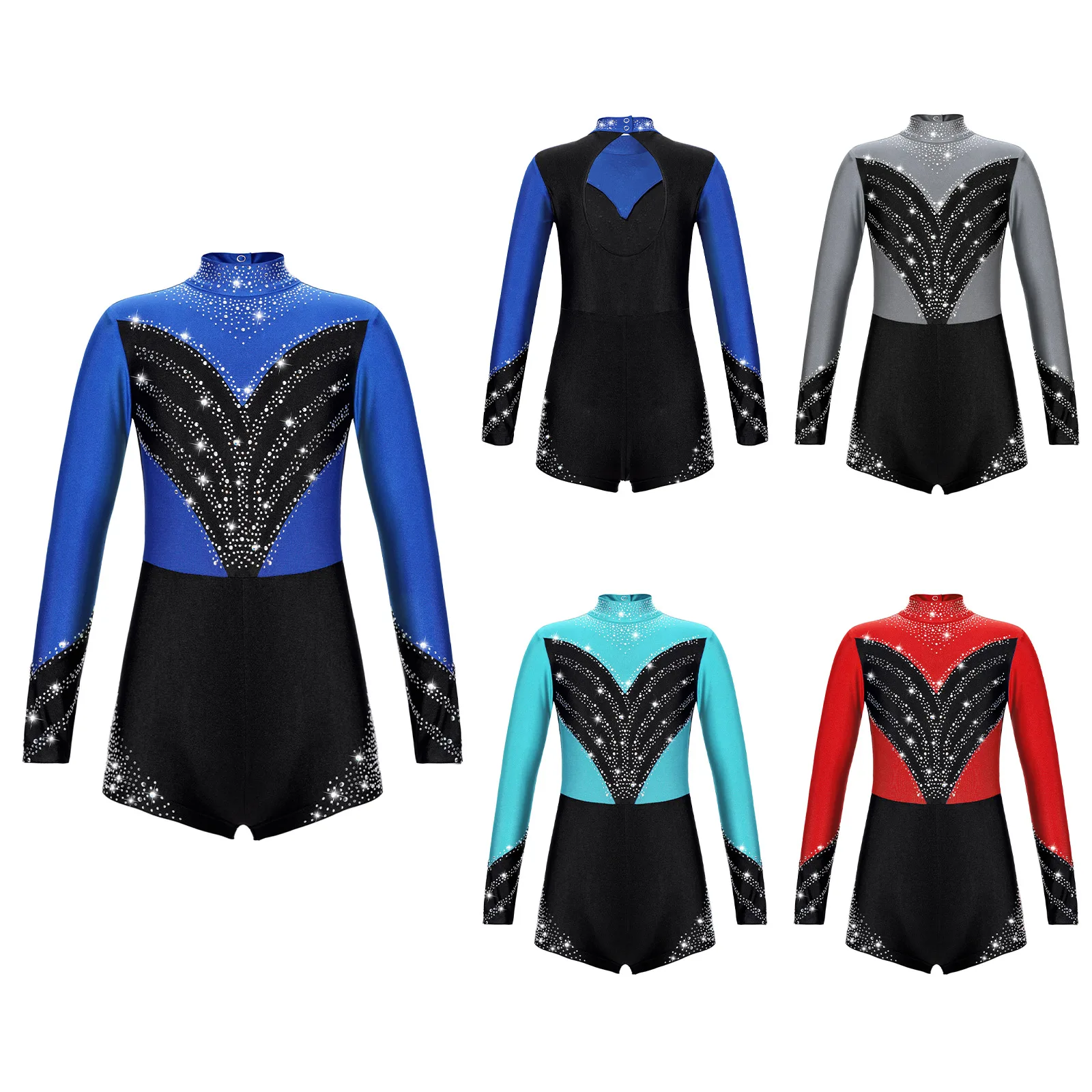 Gymnastics Bodysuit for Girls Kids Ballet Leotard Long Sleeve Shiny Skating Jumpsuit Jazz Dance Costume Children Dance Wear