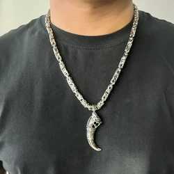 OMKAIMING Men's Byzantine Chain Necklaces Punk Stainless Steel Jewelry Wolf Pendant Necklace For Men Emperor Chain Gifts