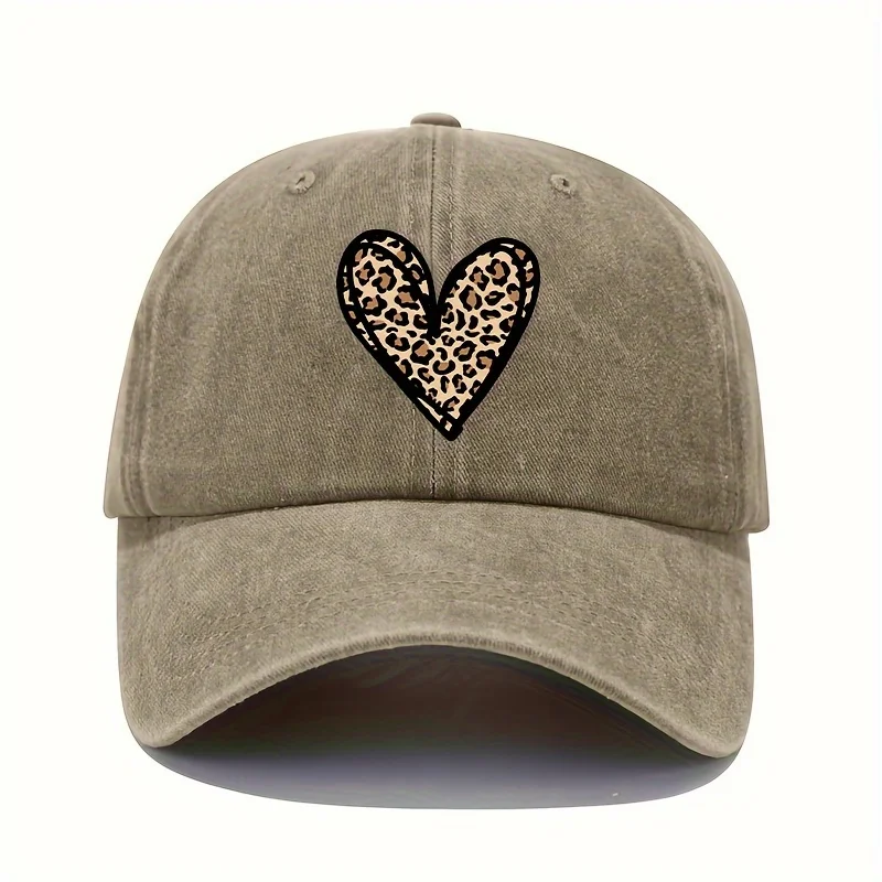 Valentine's Day leopard print heart print retro lightweight washable adjustable baseball cap women's sun hat