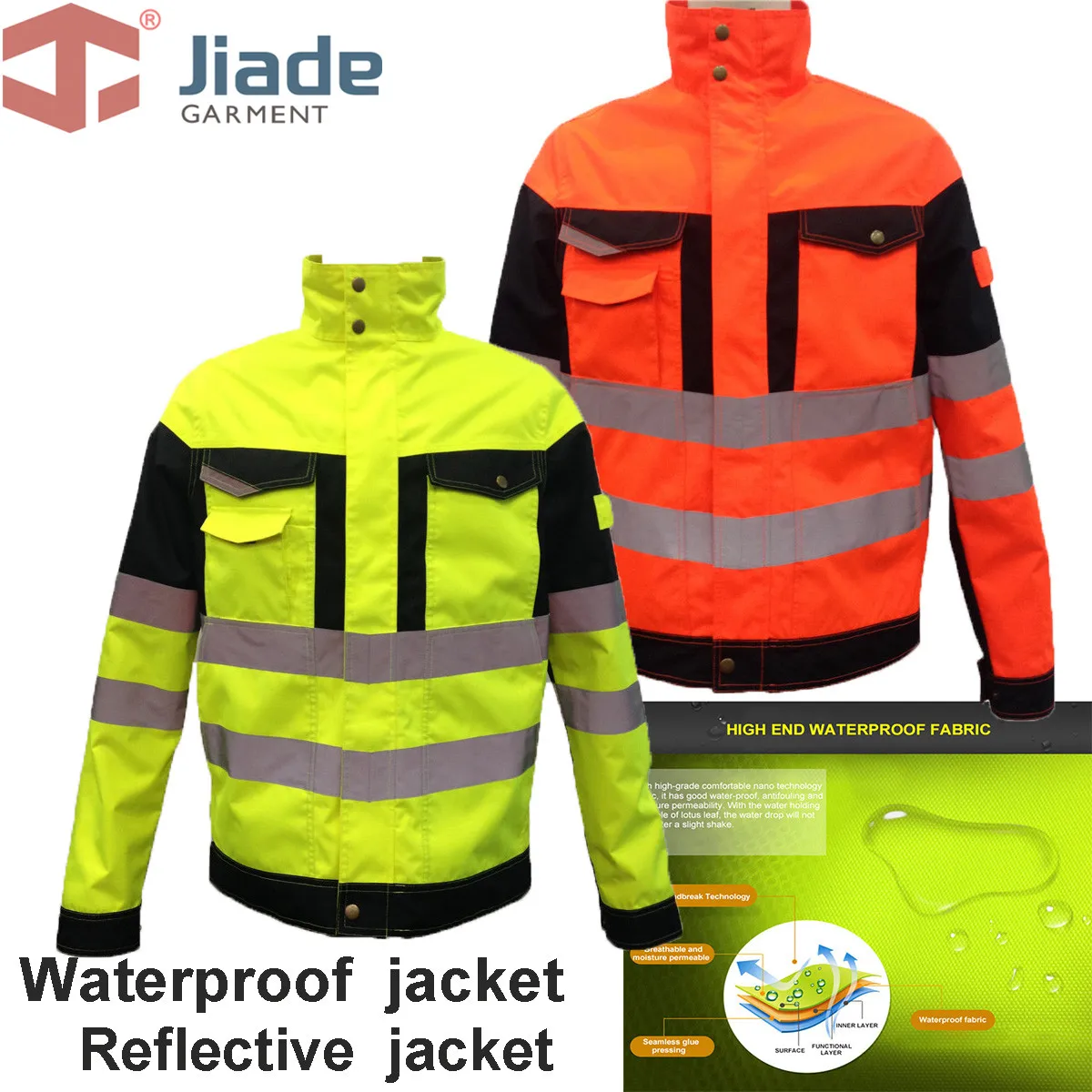 

Jiade Work Wear Jacket Reflective Jacket High Visibility Jacket waterproof jacket water-resistant coat free shipping