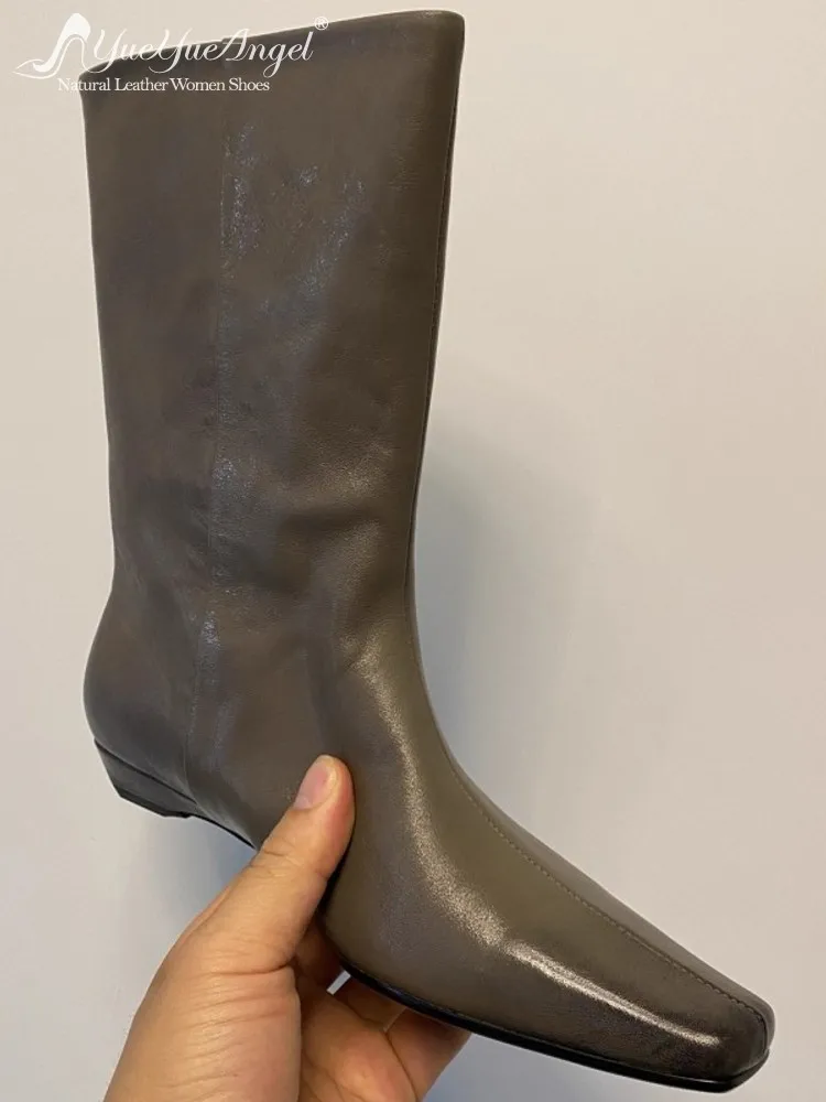 

New Elegant Women Fashion Comfortable Square Toe Handmade Cowhide Ankle Boots Genuine Leather Autumn Winter Versatile Lady Shoes