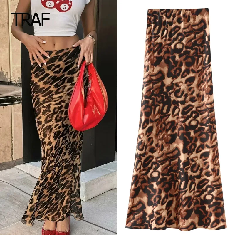 

TRAF Leopard Print Skirts Women's Skirt Spring Summer 2024 High Waist Fashion Long Skirt Chic And Elegant Luxury Woman Skirts