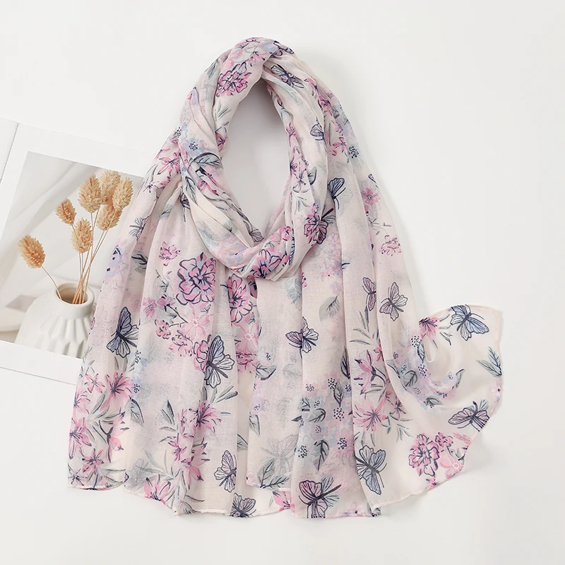 

New Elegant Floral Printed Hijab Scarf Cotton Viscose Tassel Shawl For Woman Fashion Beach Long Scarf Ladies Flower Headscarf