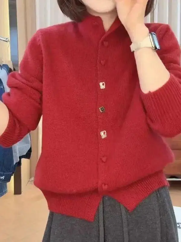 

Women's High Collar Long Sve Knitwear Single Button Autumn Winter New Sle Versatile European Faion Cardigan Trendy