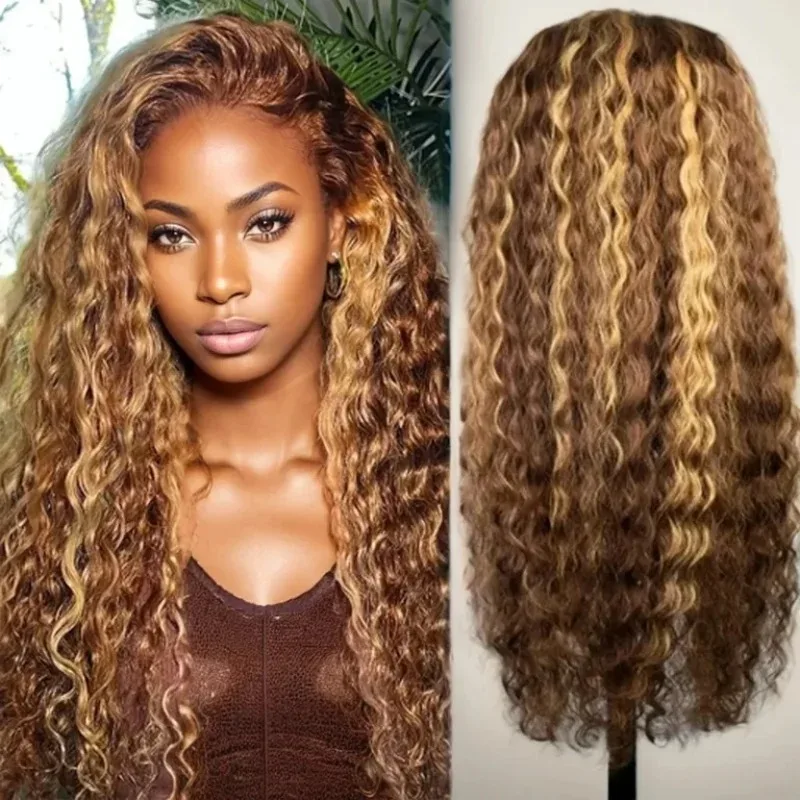 Brazilian 200 Density 13x4 Lace Front Human Hair Deep Wave 30 Inch Curly Highlight Lace Frontal Wig For Black Women