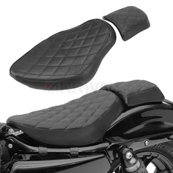 Black Motorcycle Two-up Seat Solo Driver Passenger Seat Cushion Cover For Harley Sportster XL 48 883 1200 2004-2018