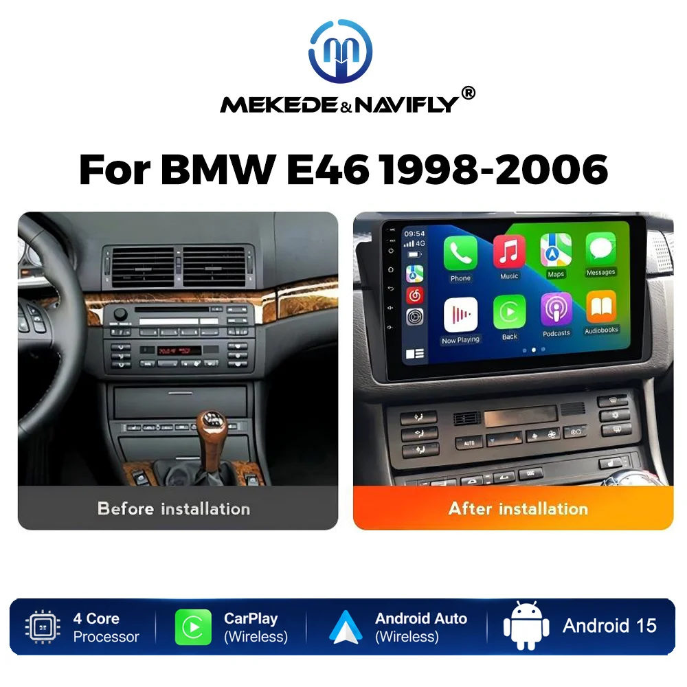 Android 15 IPS Touch Screen 2 Din Car Radio For BMW E46 M3 318/320/325/330/335 1998-2006 Carplay GPS Autoradio Multimedia Player