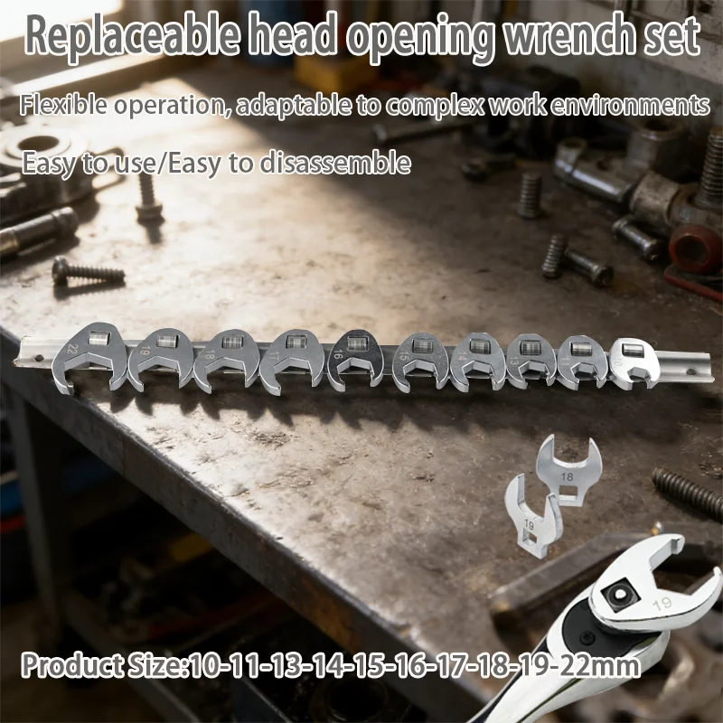 10 Pcs 3/8 Inch Drive Crow Foot Wrench Set 10 To 22mm Metric Chrome Plated Crowfoot Wrench Hand Tools Crowfoot Wrench Set