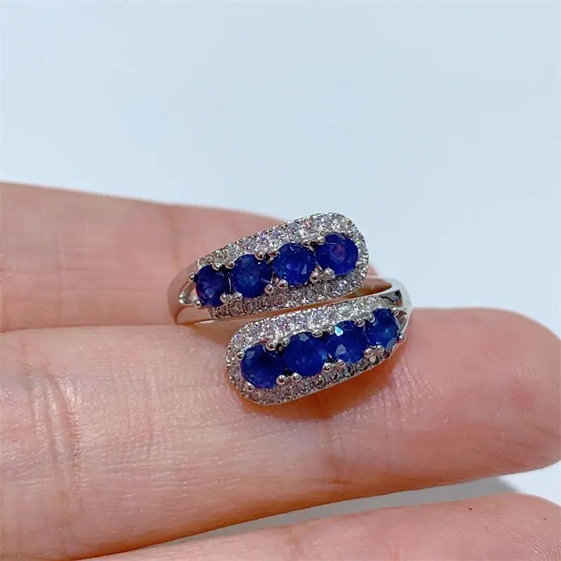 ZECAA Sapphire Fine Jewelry Woman Sapphire Ring With Natural Blue Sapphire Gemstone 4*4mm Silver Sapphire Ring Najlepszy prezent dla pani