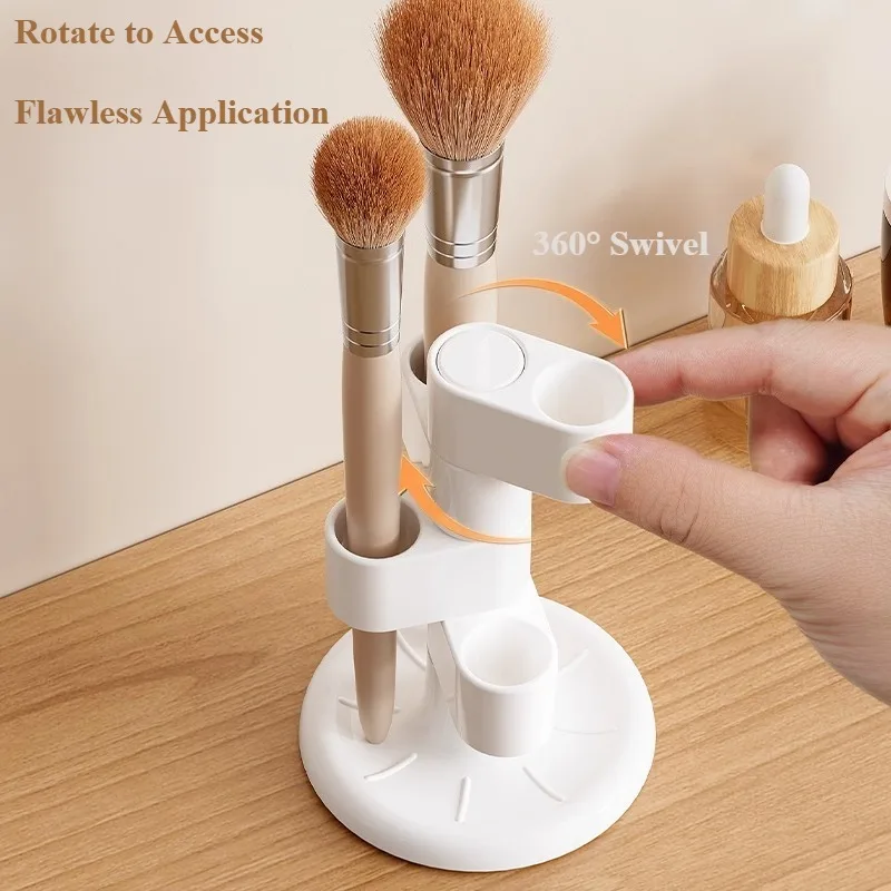 デスクトップ回転式メイクブラシホルダー デスクトップグリッド収納 ドレッサー ブラッシュブラシ ルースパウダーブラシ アイブロウペンシル アイライナーシェルフ