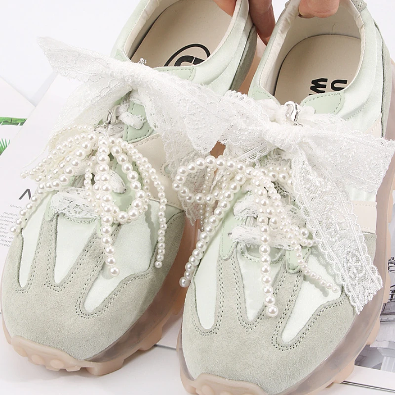 

2pcs Lace pearl bow Shoe Shoelaces Charms for Sneakers Decorative Shoe Flower Buckle Decorative Shoes Fashion Charm Accessories