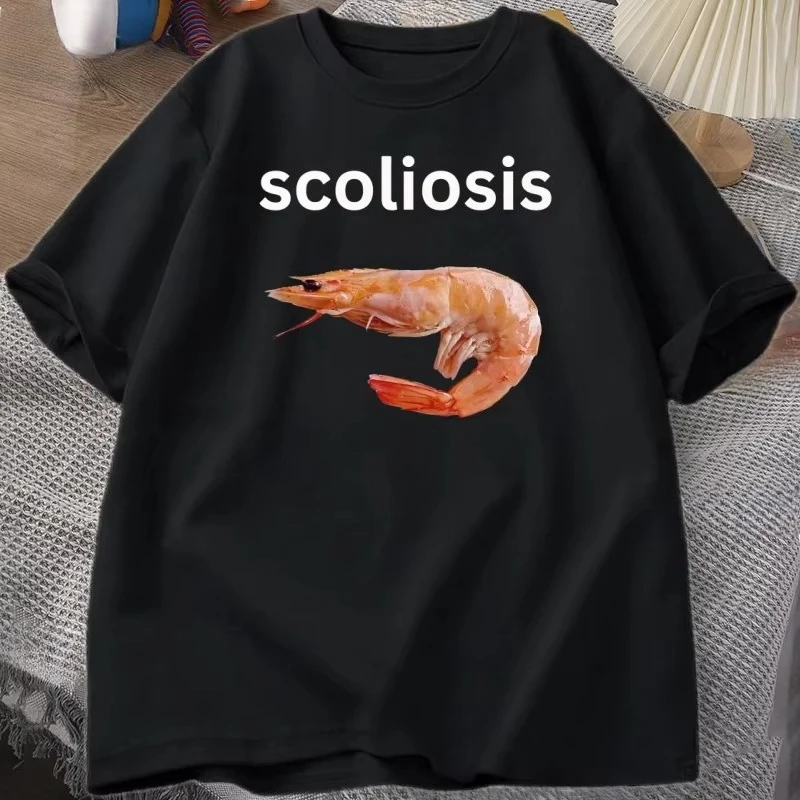 Camisetas Gráficas de Camarão com Escoliose, Camiseta Engraçada de Camarão Curvo, Camiseta de Humor de Frutos do Mar, Camiseta de Algodão de Manga Curta com Gola Redonda