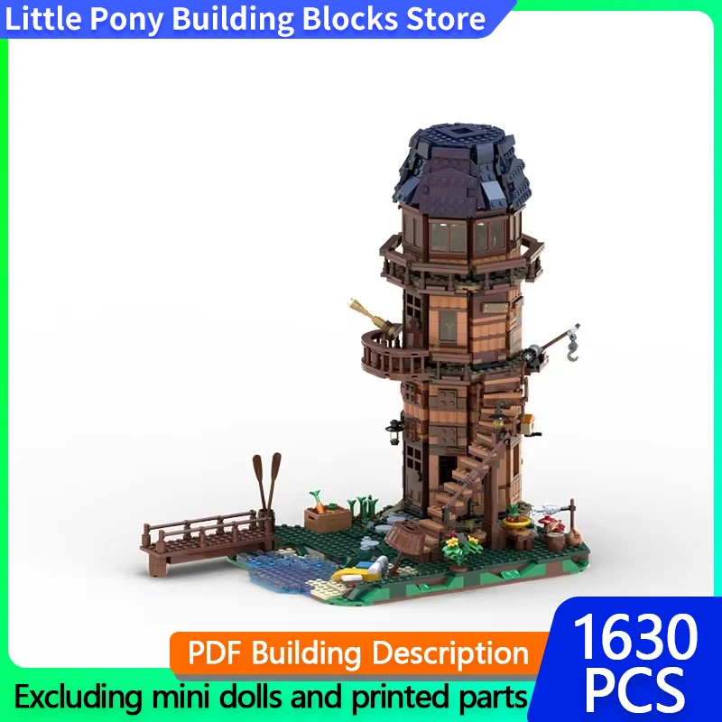 Medieval Street View Model MOC Building Bricks Lighthouse Watchtower Modular Technology Gift Holiday Assemble Children Toys Suit