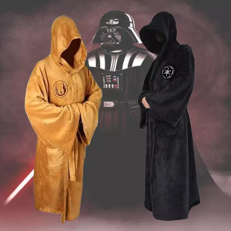 Bata del Cuerpo de Cosplay de Star Wars, albornoz grueso de franela negra y marrón de Anime Luke Skywalker, camisón térmico para pijama joven