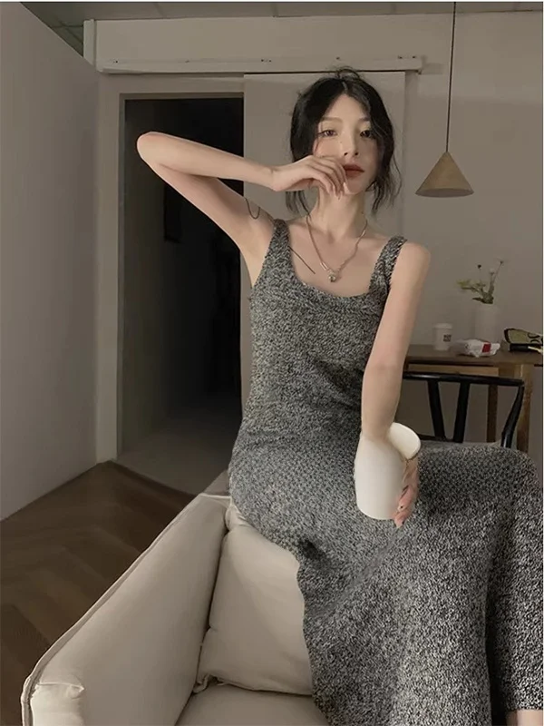 

Вязаное платье Rouje Irene с бретелями, женское, облегающее, с эффектом утяжки талии, длинное, модное, с высокой талией и молнией