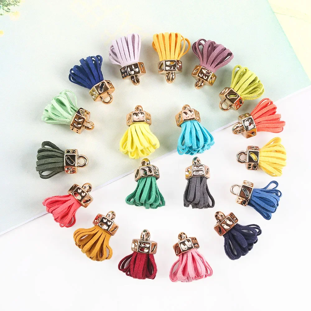 

10Pcs Faux Leather Mini Tassel with Gold Cap Keychain Tassel Pendants Faux Suede Tassel Crafts DIY Earrings Jewelry Making