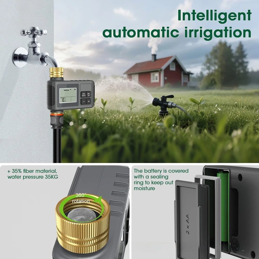 

Smart Irrigation Controller with Brass Outlet for Lawn For Garden Automatic Water Timer IP55 Waterproof 11.13x10.7x4.47cm Size