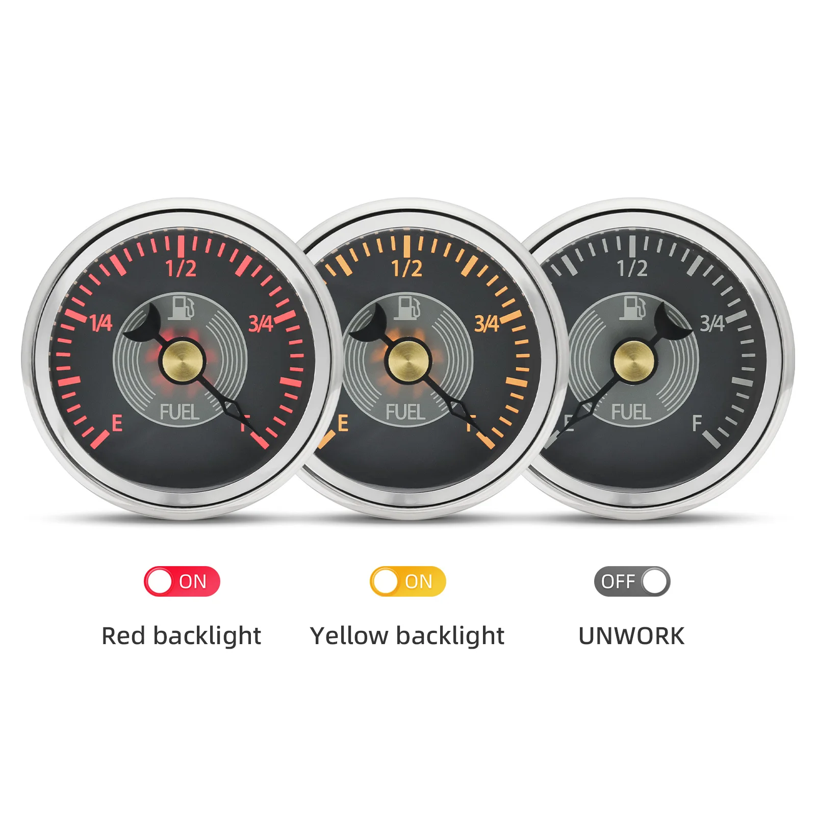 0-190 ohm Fuel Float Sensor+52mm Fuel Level Gauge Red & Yellow LED Light Boat Car Retro Fuel Meter A5 Sender Unit 12V 24V Custom