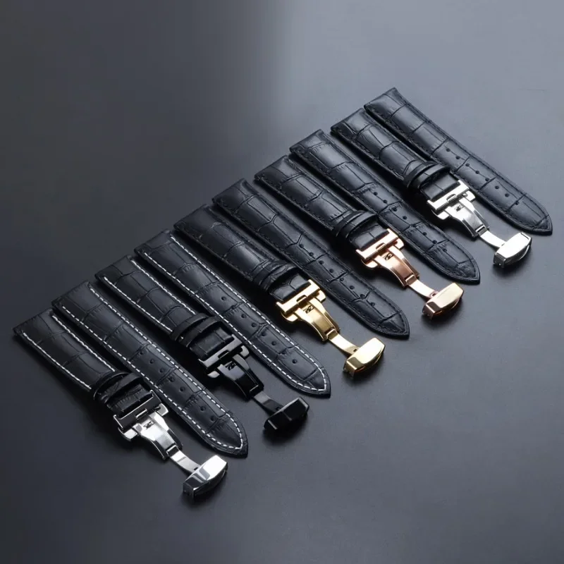 Alligator-Optik Kalbsleder Echtleder Uhrenarmband Schmetterlingsverschluss 12-24MM Mehrere Größen Ersatzarmband Passend für Tissot Seiko Armbanduhren – Detail 8