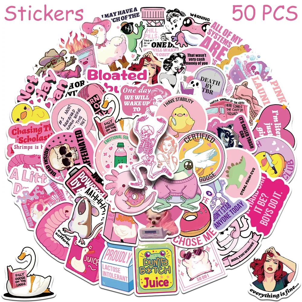50 Stück Cartoon Rosa Lustige Aufkleber für Laptop, Scrapbook, Skateboard, Helm, Koffer, DIY Ästhetische Wasserfeste Sticker – Detail 7