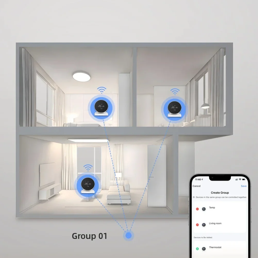 WiFi Enabled Smart Thermostat for Water and Gas Boilers with RF433 Wireless Connectivity and Multiple Programming Modes