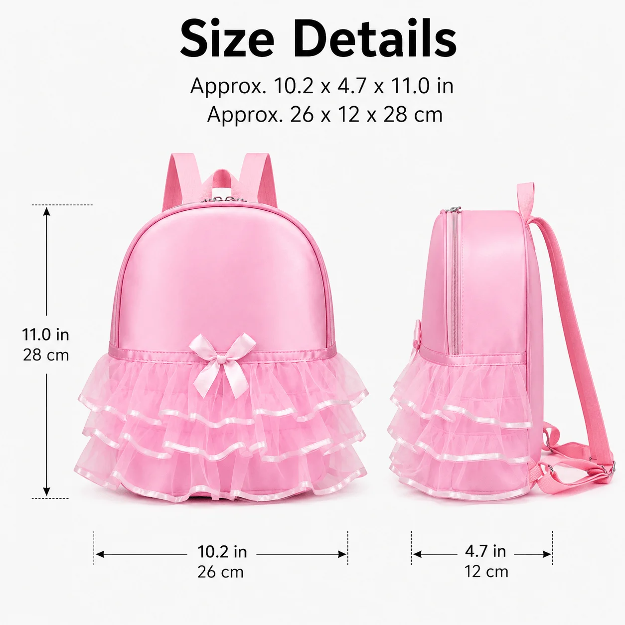 Rosa Rucksack mit besticktem Namen und Schleife, süßer mehrschichtiger Prinzessinnen-Rüschen-Tüll-Rucksack, perfekt als Geburtstags- und Weihnachtsgeschenk – Detail 4