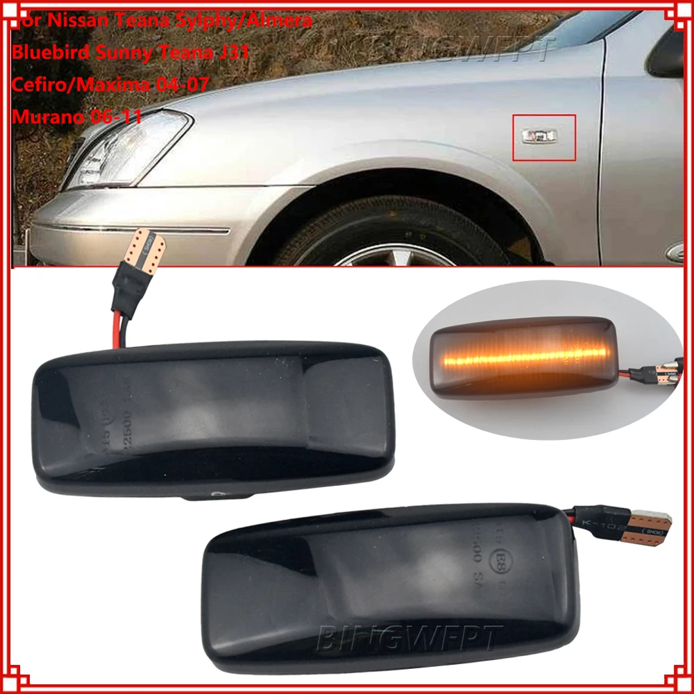 

2PCS Dynamic Side Marker Turn Signal Lamp For Nissan Teana Cefiro Maxima J31 04-07 For Sylphy Sunny Murano Fender Lamps Light