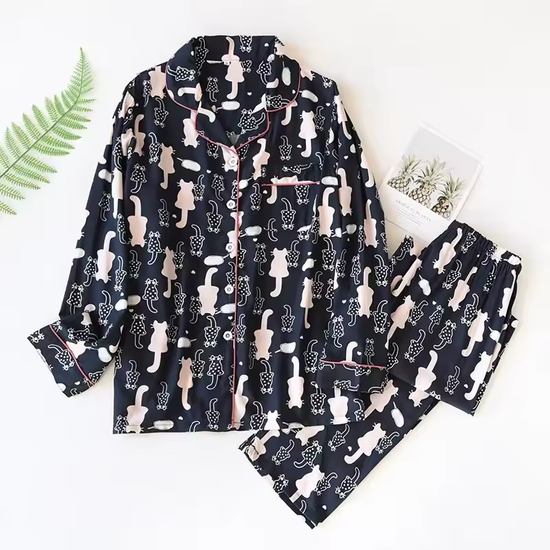 Spring / Summer New 100% viscose long-sleeved trousers ladies pajamas suit 3XL plus size long Sleepwear women's home Nightwear - Image 15