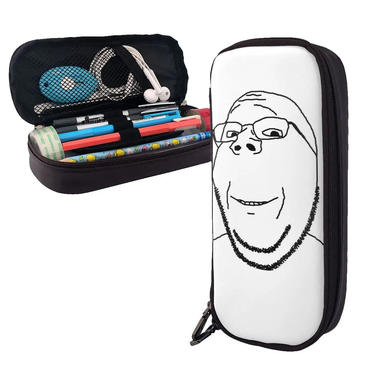 يبتسم صحي Wojak Soyjak جوارب مضحك ميمي مقلمة جلدية حامل قلم القرطاسية صندوق القلم حقيبة أقلام رصاص للبنين بنات