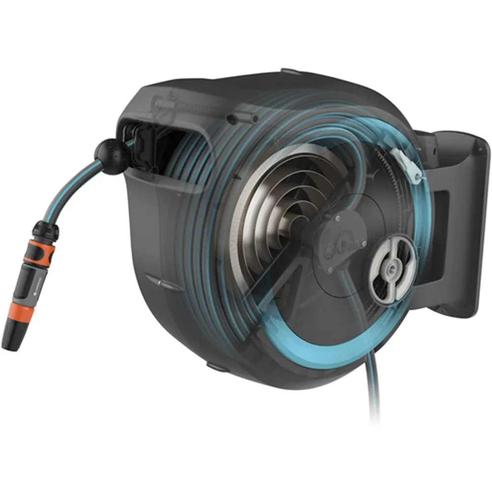 Wall Mounted Retractable Hose Reel, 100 Feet, Standard, Turquoise