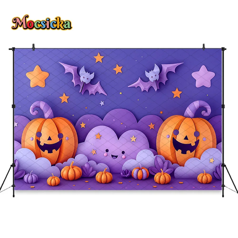 Mocsicka هالوين الاطفال حفلة عيد ميلاد خلفية التصوير الفوتوغرافي اليقطين فانوس الخفافيش خلفية ديكور استحمام الطفل فوتوبوث الاستوديو