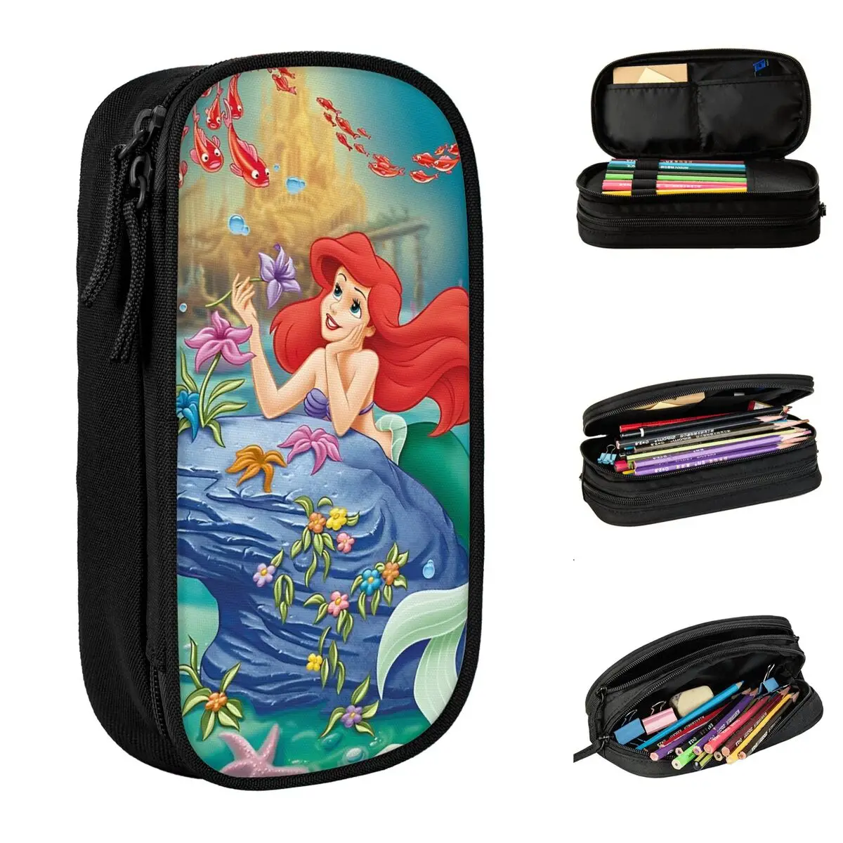 The Little Mermaid Cartoon Pencil Cases Fashion Ariel Anime Princess Pen Box Bag Large Storage School Supplies Gifts Pencilcases