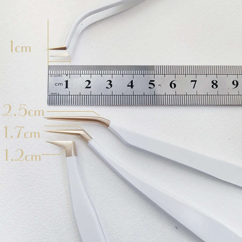 White Tweezer large friction Golden tip make fan 6D eyelash extensions tweezers for lash tweezer