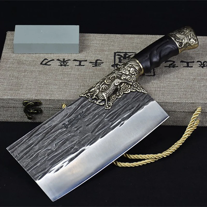 

8.3 Inch Chopper Knife Copper Decor Ebony Handle Sharp Hatchet Machete Chef Cleaver Slicing Kitchen Knife Meat And Poultry Tools