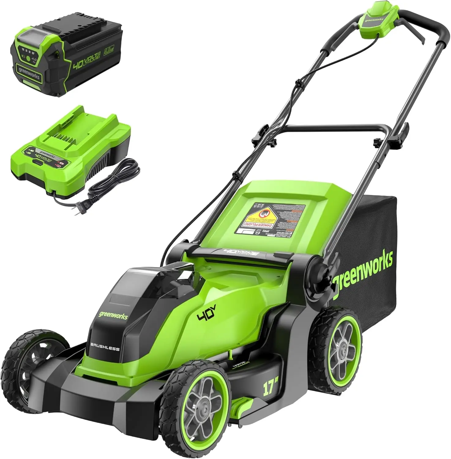 

40V 17\u201d\u200b Brushless (Push) Cordless Lawn Mower, 4.0Ah Battery and Charger