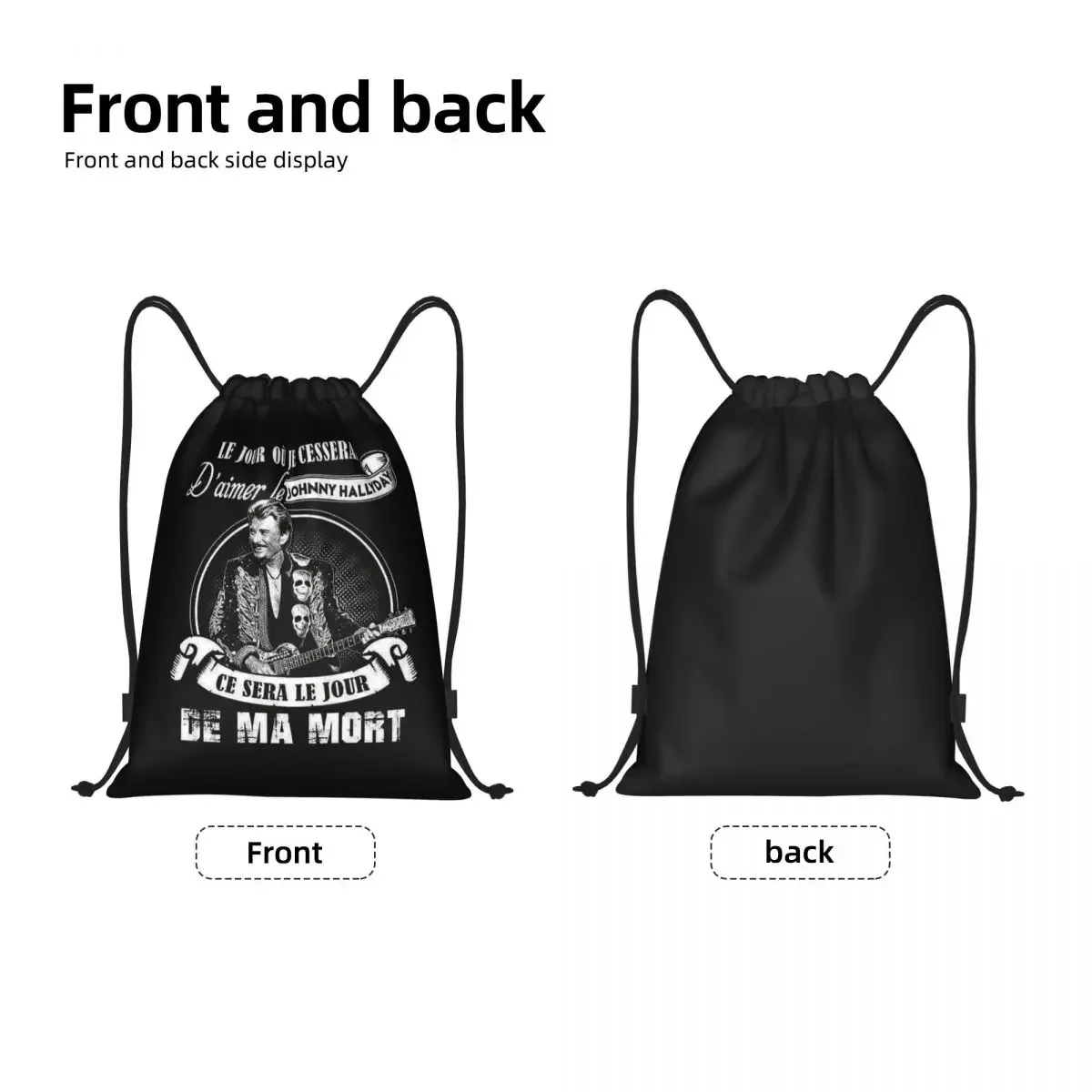 Custom Hallyday French Singer Drawstring Backpack Bags Women Men Lightweight Heavy Rock Gym Sports Sackpack Sacks