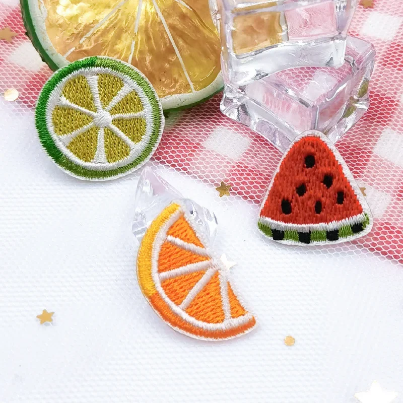 Cartoon Fruit Embroidery Patches Stick-on Mini Cloth Appliques Coconut Cherry Lemon Self-adhesive Stickers for Baby Clothing DIY