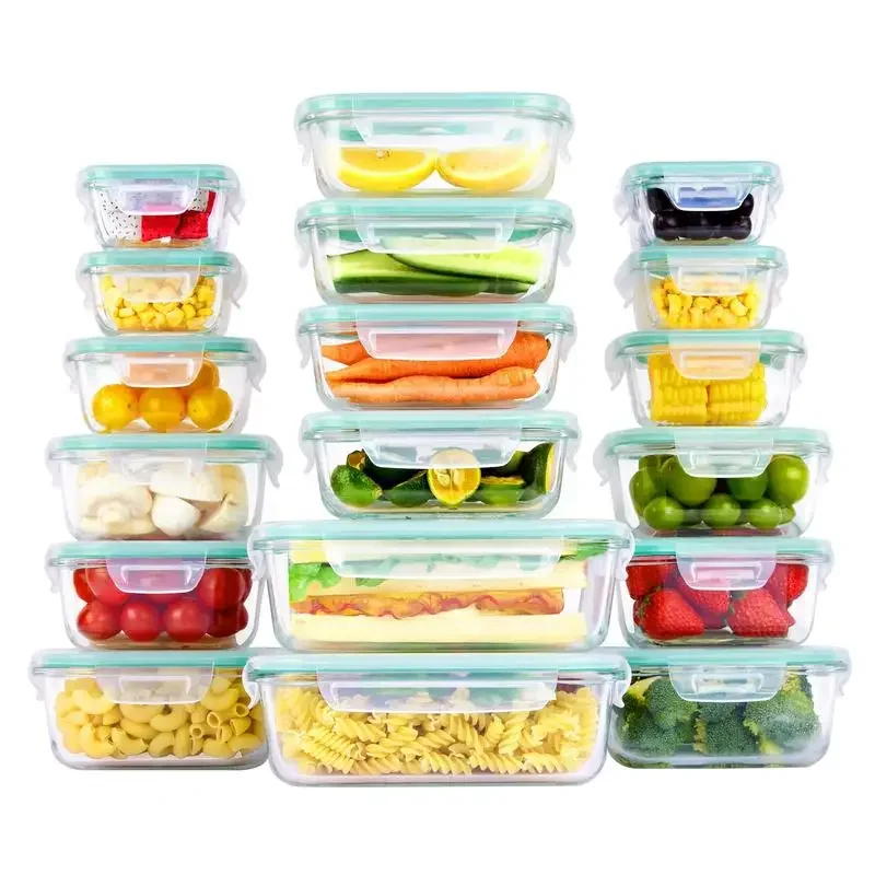 Vtopmart 18/15/8 Pack Glass Food Storage Containers with Lids, Rectangular Lunch Organiser Bento Boxes