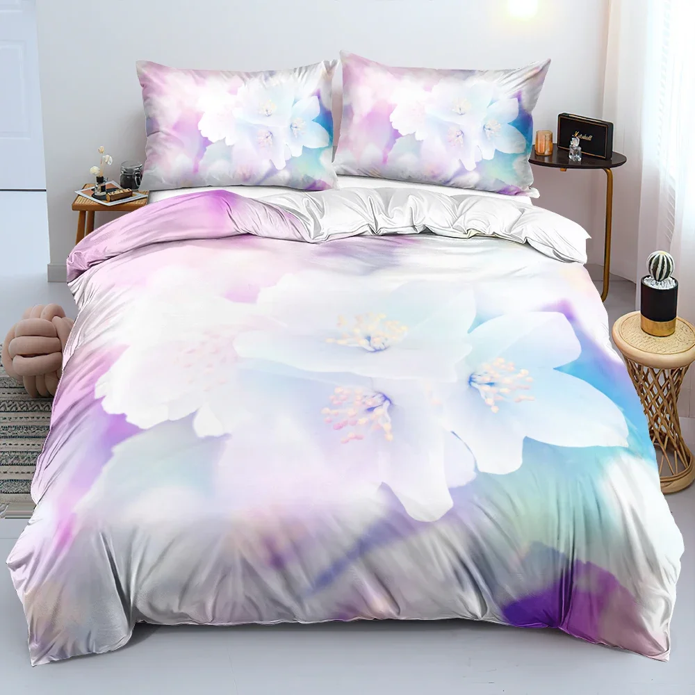 3D Design Flowers Duvet Cover Sets Bed Linens Bedding Set Quilt/Comforter Covers Pillowcases 220x240 Size Black Home Texitle