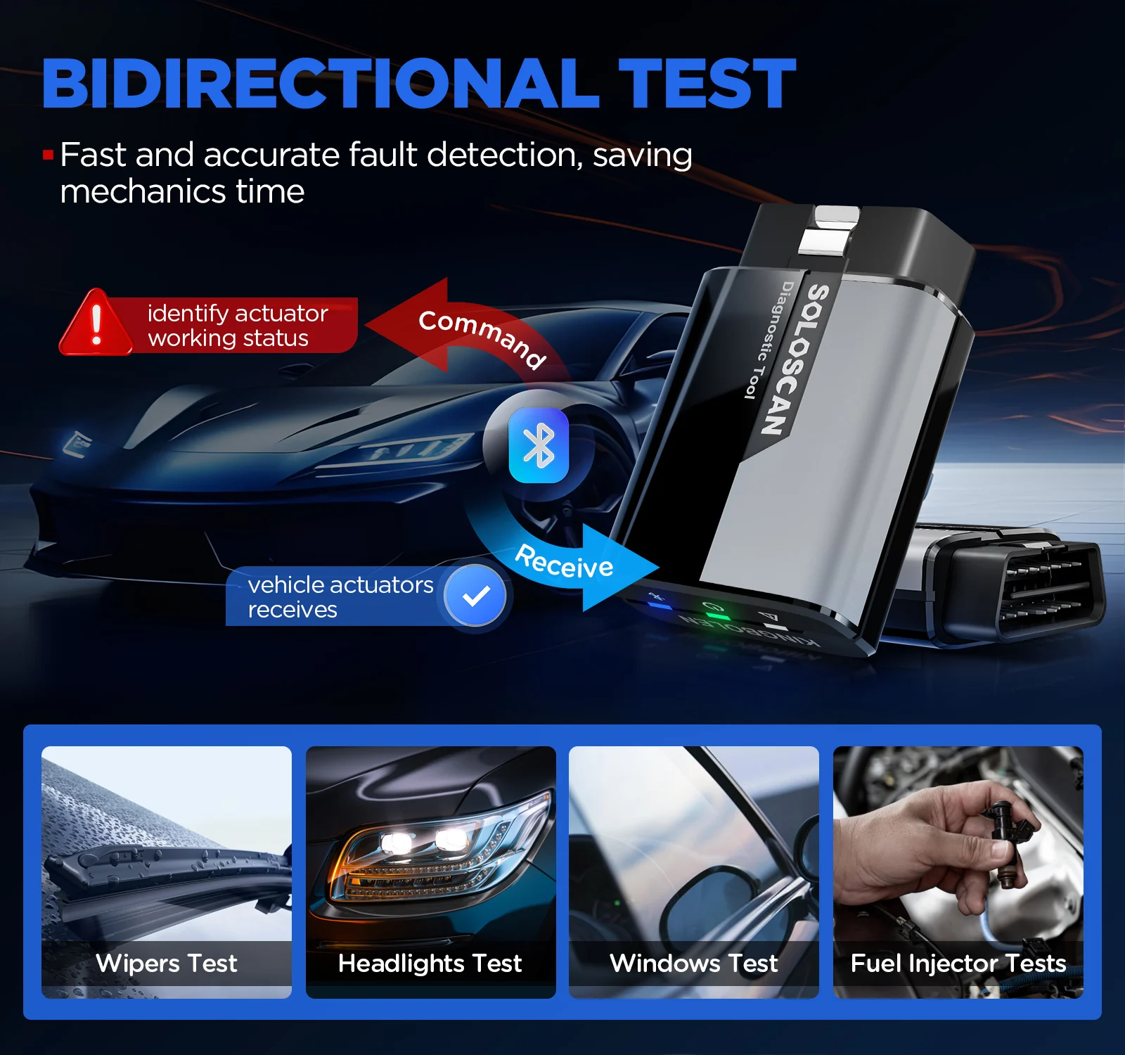 KINGBOLEN SOLOSCAN OBD2 Bluetooth Diagnostic Tool Bidirectional Scan Tool for Benz for BMW for GM for Audi Lifetime Updates, Bluetooth for iOS & Android App, Full System Diagnosis, Resets, Active Tests, AutoVin, No Subscription