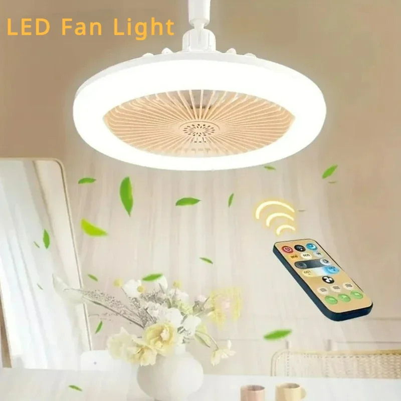 

LED Fan Light E27 Screw Head Remote Control Wall Control Household Living Room Dining Room Bedroom Ceiling Silent Fan Light